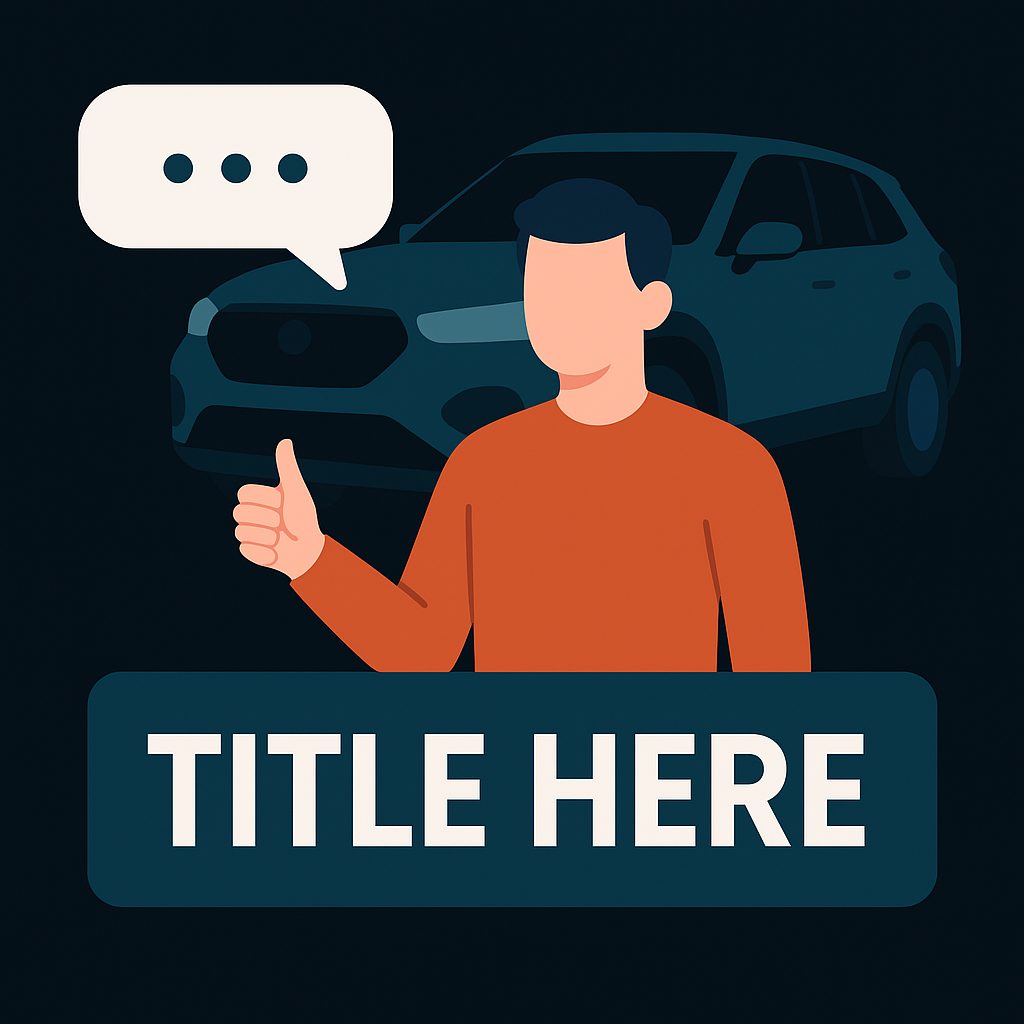 Illustration einer Person mit Daumen-hoch-Geste vor einem Auto und Textfeld „Title Here“.